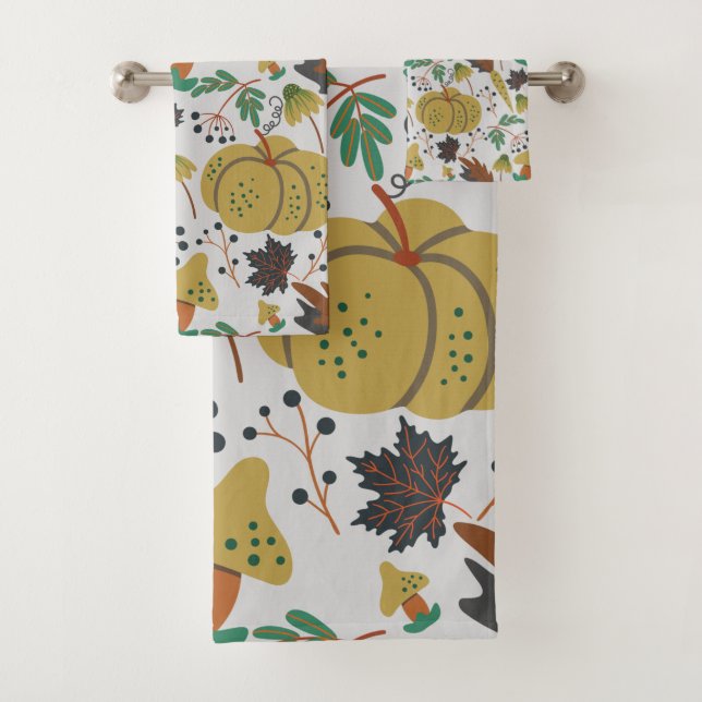 Seamless pattern of tropical pumpkins and carrots bath towel set (Insitu)