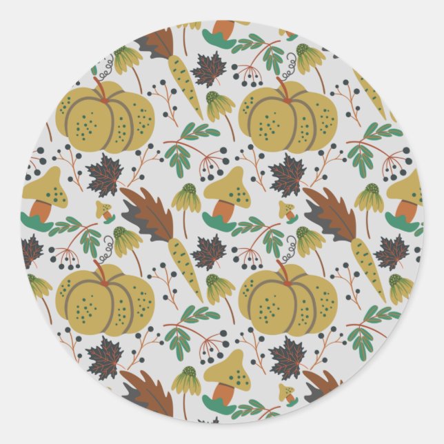 Seamless pattern of tropical pumpkins and carrots classic round sticker (Front)