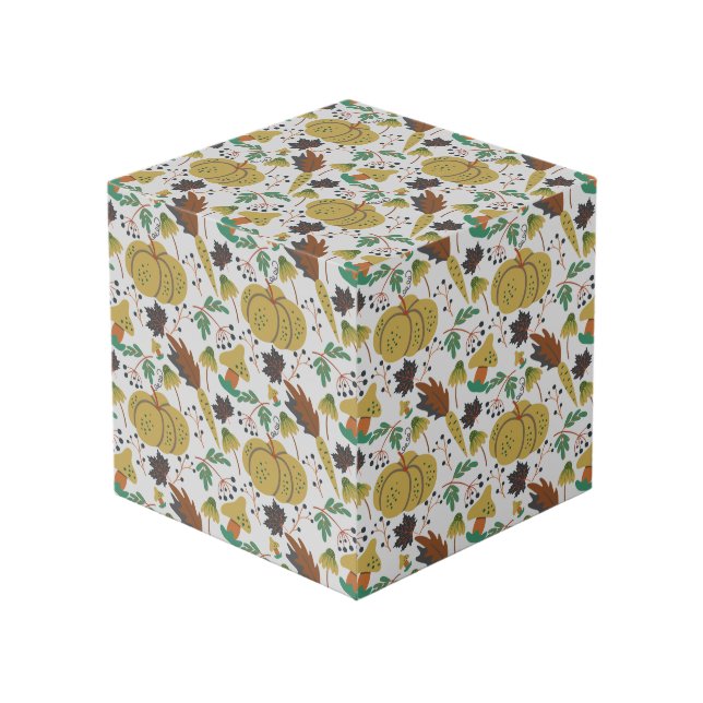 Seamless pattern of tropical pumpkins and carrots cube (Front Angled)