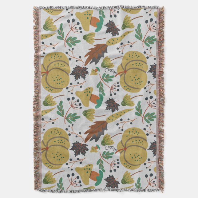 Seamless pattern of tropical pumpkins and carrots throw blanket (Front Vertical)
