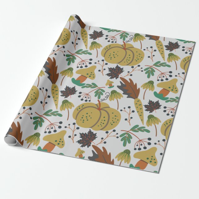 Seamless pattern of tropical pumpkins and carrots wrapping paper (Unrolled)