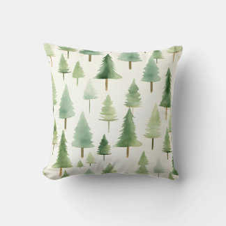 Seamless Pattern of Water coloured Pine Tree Fores Cushion