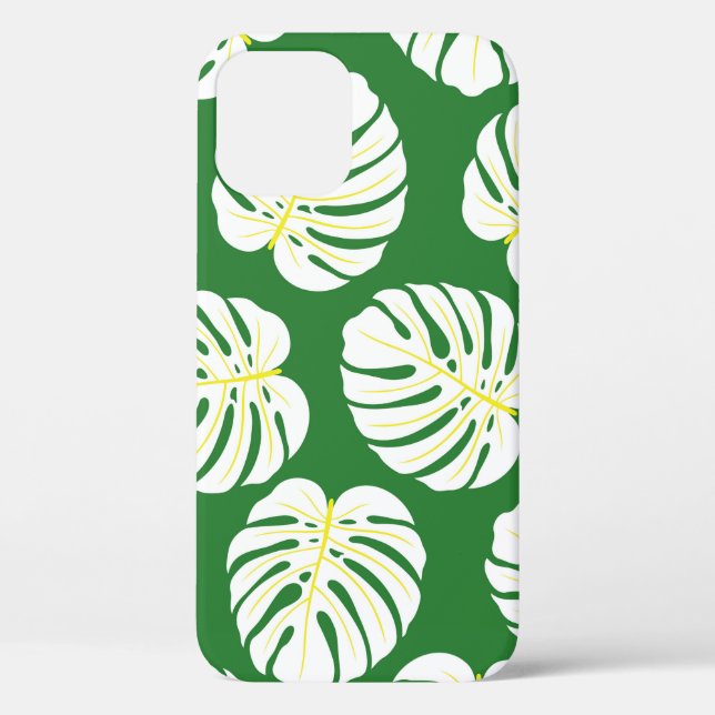 Seamless pattern of white monstera leaves on a dar Case-Mate iPhone case (Back)