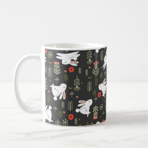 Seamless pattern on a dark background. Cute white  Coffee Mug