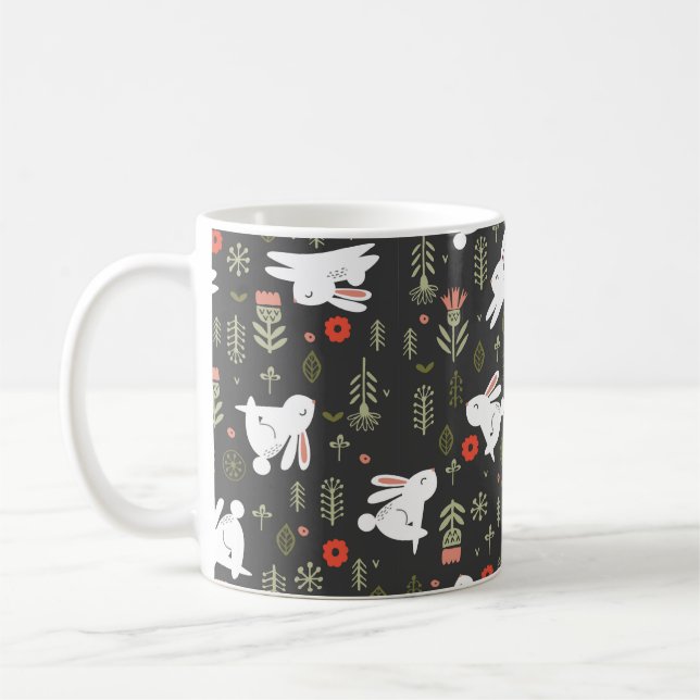 Seamless pattern on a dark background. Cute white  Coffee Mug (Left)