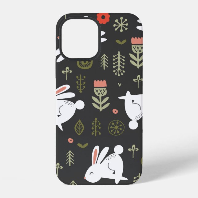 Seamless pattern on a dark background. Cute white  iPhone Case (Back)