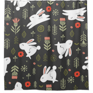 Seamless pattern on a dark background. Cute white  Shower Curtain