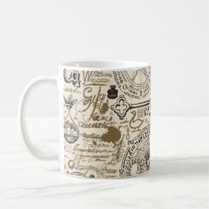 seamless pattern on a theme of alchemy in vintage coffee mug