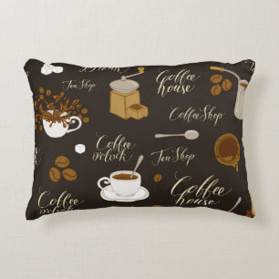 Seamless pattern on tea and coffee theme in retro decorative cushion