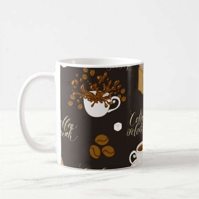Seamless pattern on tea and coffee theme in retro  mug (Left)