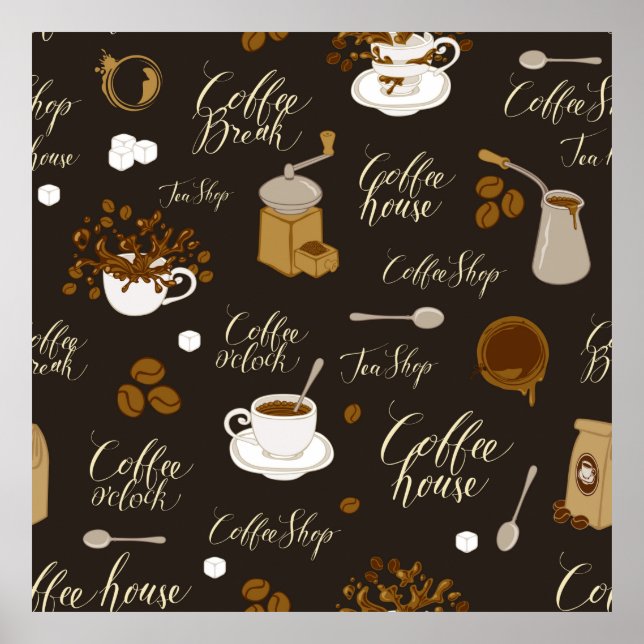 Seamless pattern on tea and coffee theme in retro  poster (Front)