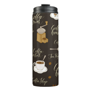 Seamless pattern on tea and coffee theme in retro thermal tumbler
