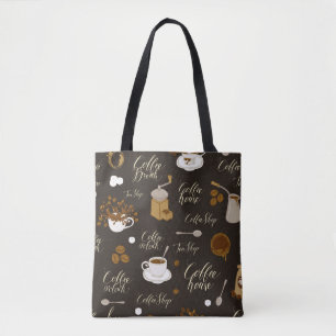 Seamless pattern on tea and coffee theme in retro tote bag