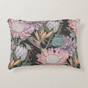 Seamless pattern paradise tropical flowers sketch, decorative cushion