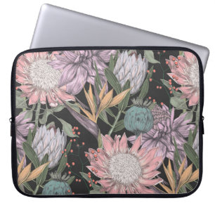 Seamless pattern paradise tropical flowers sketch, laptop sleeve