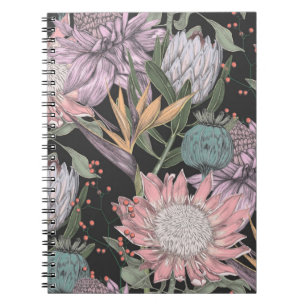 Seamless pattern paradise tropical flowers sketch, notebook