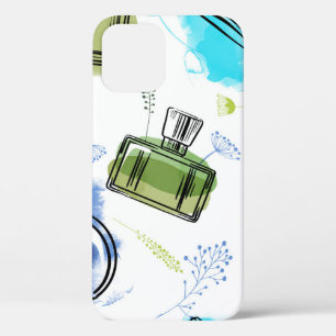 Seamless pattern parfum bottle and watercolor text iPhone 12 case