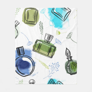 Seamless pattern parfum bottle and watercolor text fleece blanket