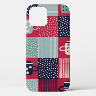 Seamless pattern, patchwork with hand drawn cups, iPhone 12 case