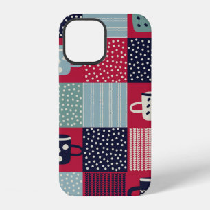 Seamless pattern, patchwork with hand drawn cups, iPhone 12 case