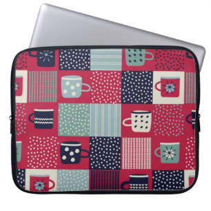 Seamless pattern, patchwork with hand drawn cups,  laptop sleeve
