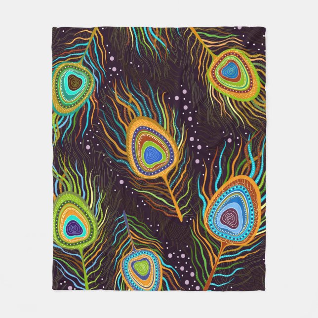 Seamless pattern "Peacock feathers" Fleece Blanket (Front)
