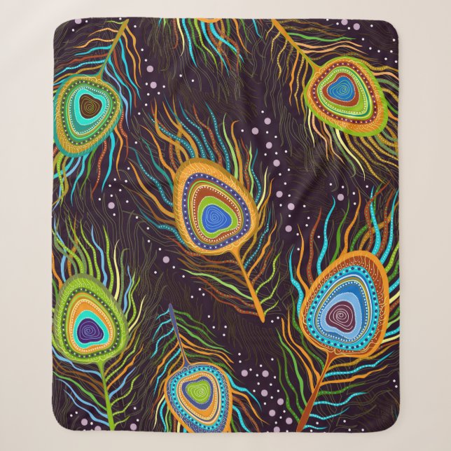 Seamless pattern "Peacock feathers" Sherpa Blanket (Front)