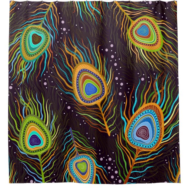 Seamless pattern "Peacock feathers" Shower Curtain (Front)