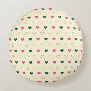 Seamless Pattern - Pink & Green Hearts on Cream Round Cushion