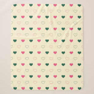 Seamless Pattern - Pink & Green Hearts on Cream Sherpa Blanket