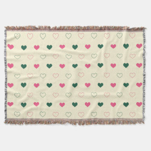 Seamless Pattern - Pink & Green Hearts on Cream Throw Blanket