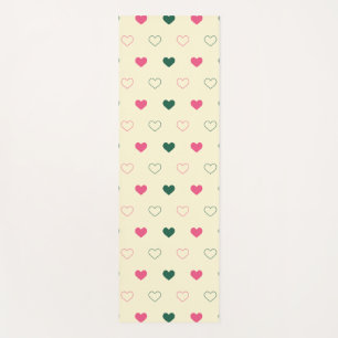 Seamless Pattern - Pink & Green Hearts on Cream Yoga Mat