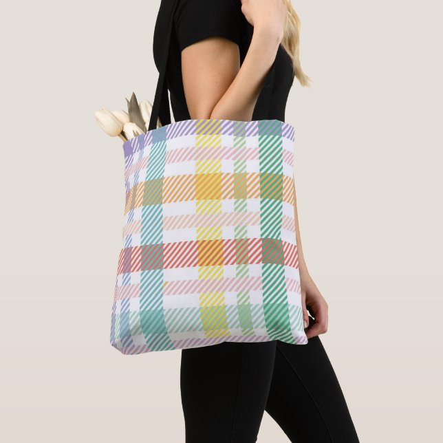 Seamless Pattern Plaid Light Colourful Tote Bag (Close Up)