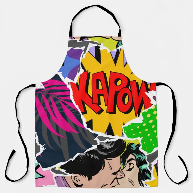 Seamless pattern pop art comics style. Collage of  Apron (Front)