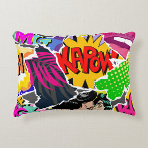 Seamless pattern pop art comics style. Collage of Decorative Cushion