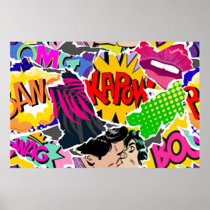 Seamless pattern pop art comics style. Collage of  Poster
