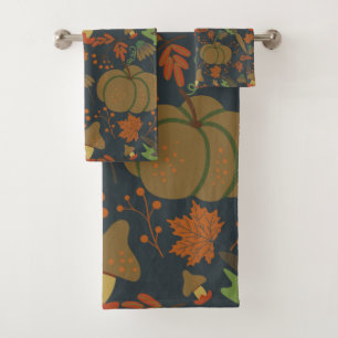 Seamless pattern Pumpkin & carrot dark background Bath Towel Set