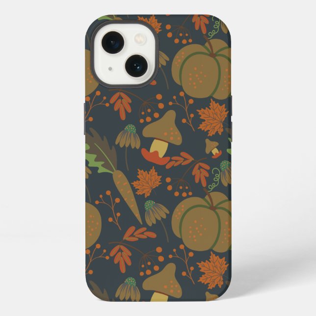 Seamless pattern Pumpkin & carrot dark background iPhone Case (Back)