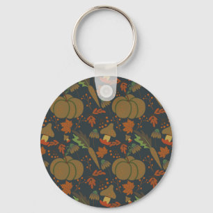 Seamless pattern Pumpkin & carrot dark background Key Ring