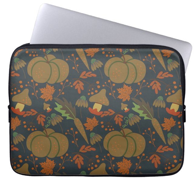 Seamless pattern Pumpkin & carrot dark background Laptop Sleeve (Front)