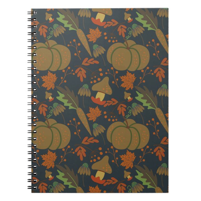 Seamless pattern Pumpkin & carrot dark background Notebook (Front)