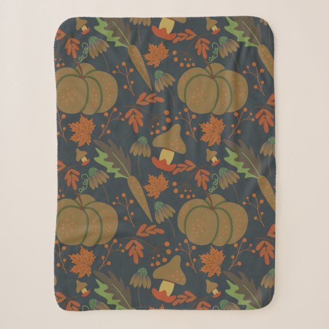 Seamless pattern Pumpkin & carrot dark background Sherpa Blanket (Front)