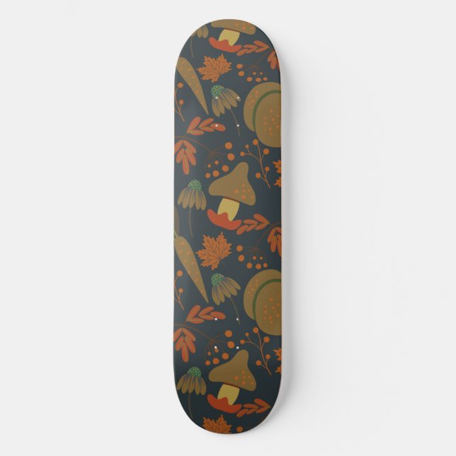 Seamless pattern Pumpkin & carrot dark background Skateboard (Front)