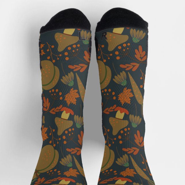 Seamless pattern Pumpkin & carrot dark background  Socks (Top)
