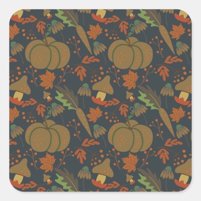 Seamless pattern Pumpkin & carrot dark background Square Sticker (Front)