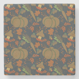 Seamless pattern Pumpkin & carrot dark background Stone Coaster