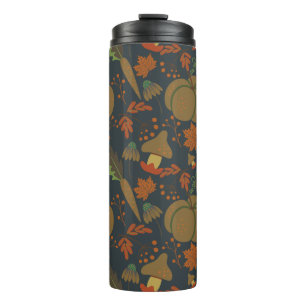 Seamless pattern Pumpkin & carrot dark background Thermal Tumbler
