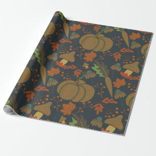 Seamless pattern Pumpkin & carrot dark background Wrapping Paper