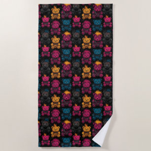Seamless Pattern Rebellious Punk Rock Teddies Beach Towel
