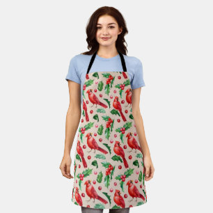 Seamless pattern red cardinal birds  apron